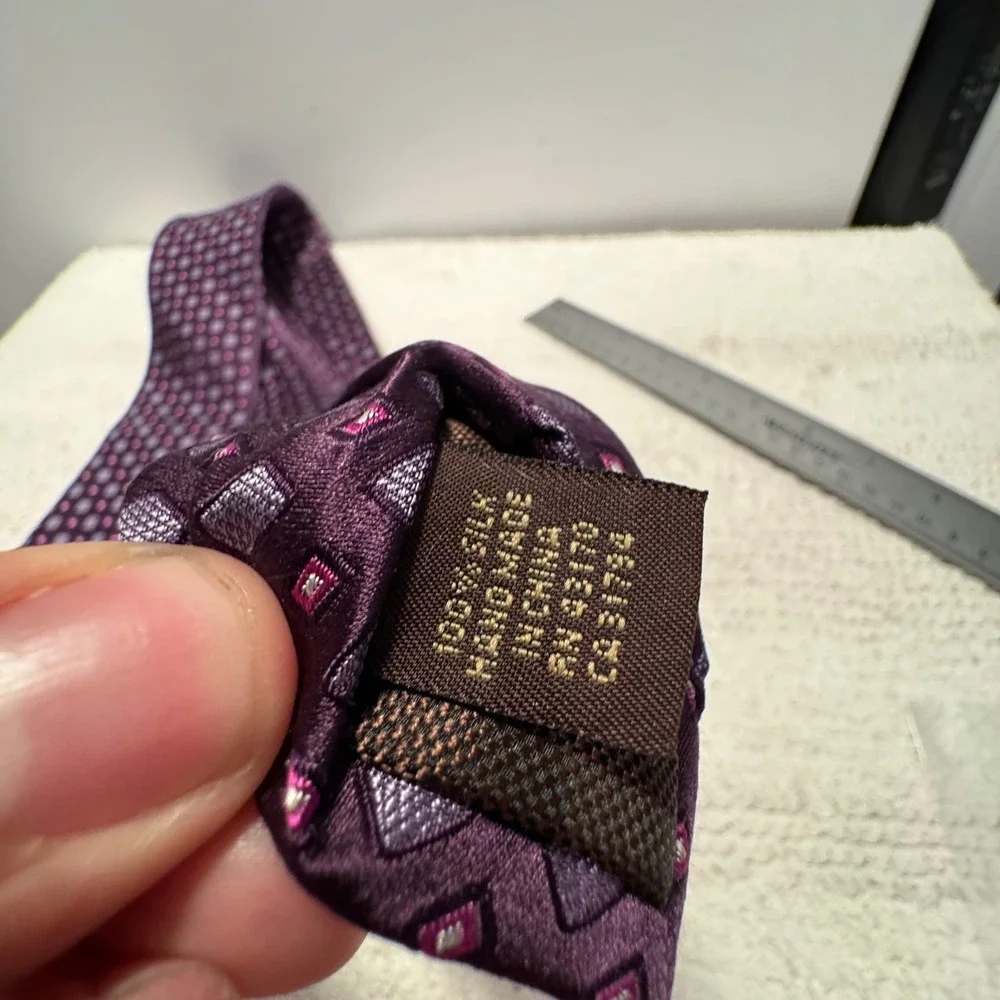 Tasso Elba Tie Purple Pink Geometric Square 100% Silk Handmade Necktie Luxury